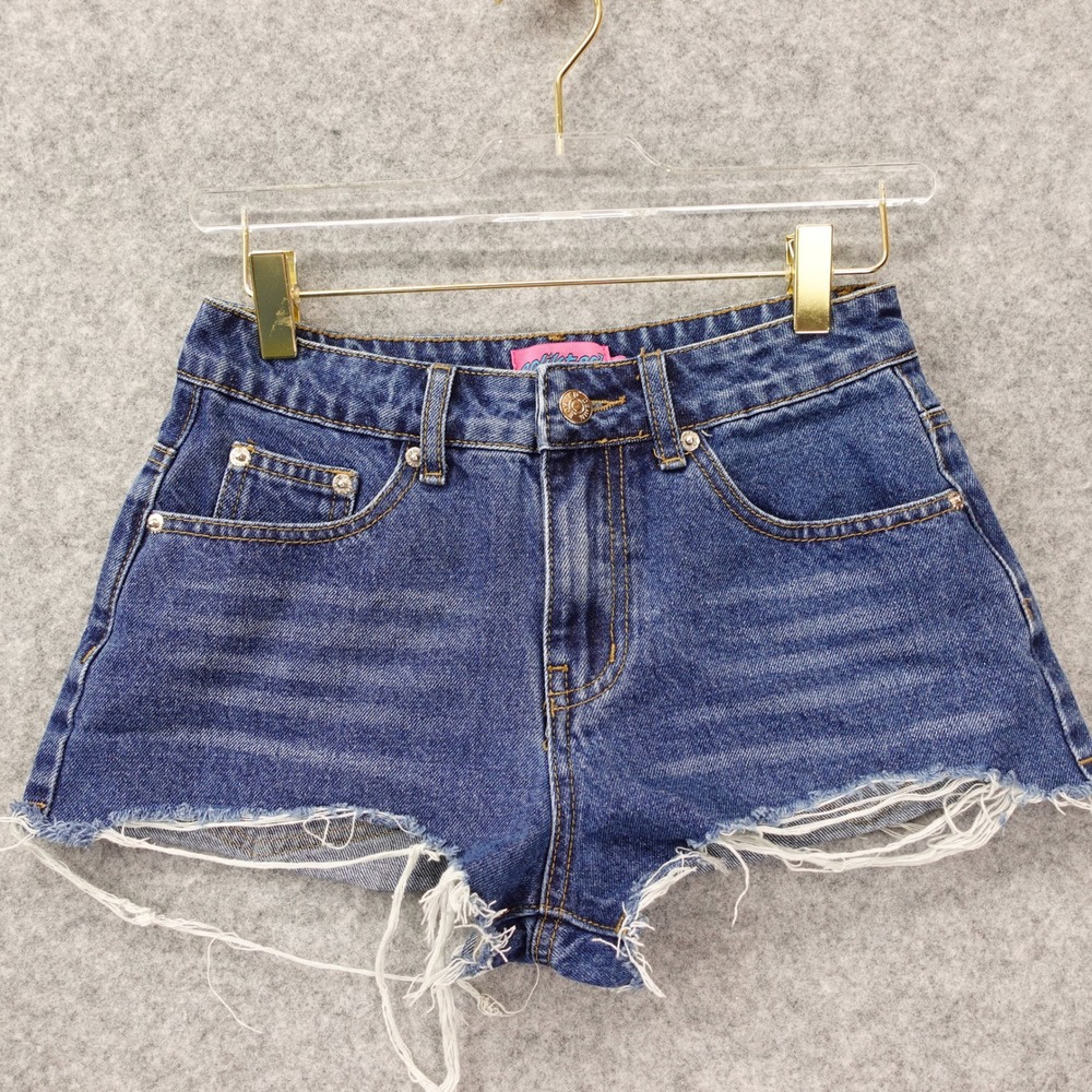 Y2K Distressed Shorts Womens XS Blue Denim Festival Grunge Cut Off EDIKTED 26x1